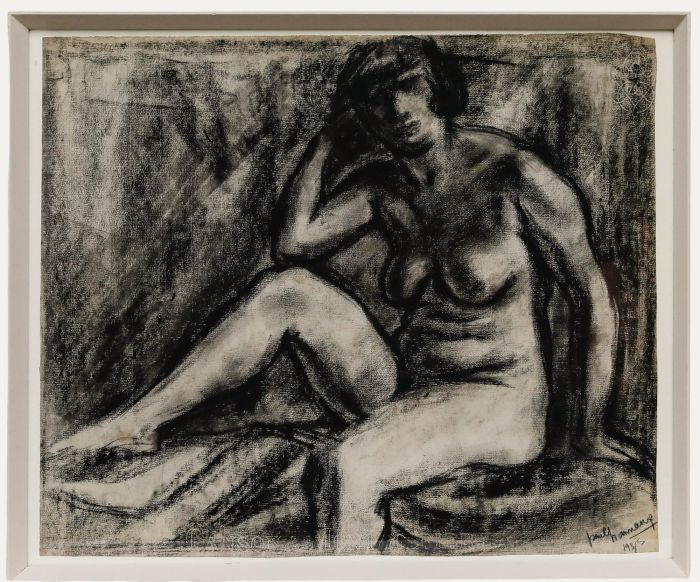 Paul Hannaux - 1935 Charcoal Drawing, Seated Nude