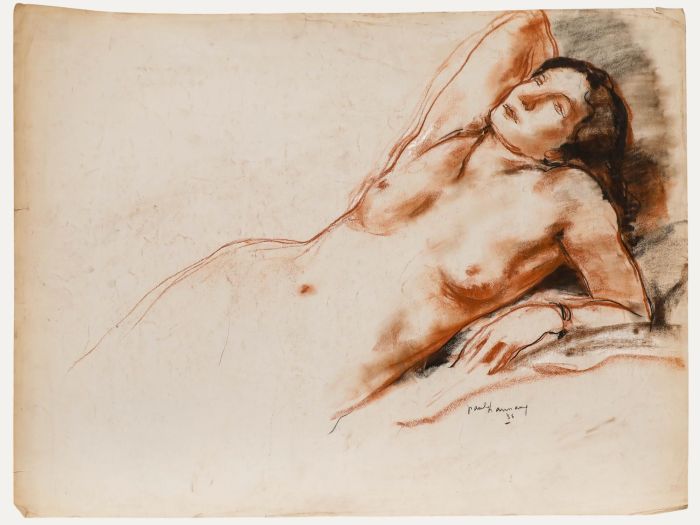 Paul Hannaux - 1934 Sanguine, Reclining Nude