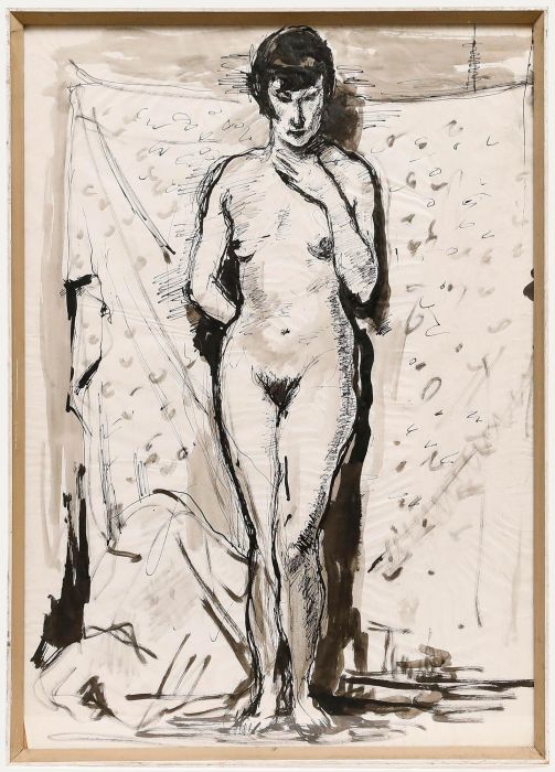 Paul Hannaux - Framed Mid 20th Century Pen and Ink Drawing, Backed by Sheets