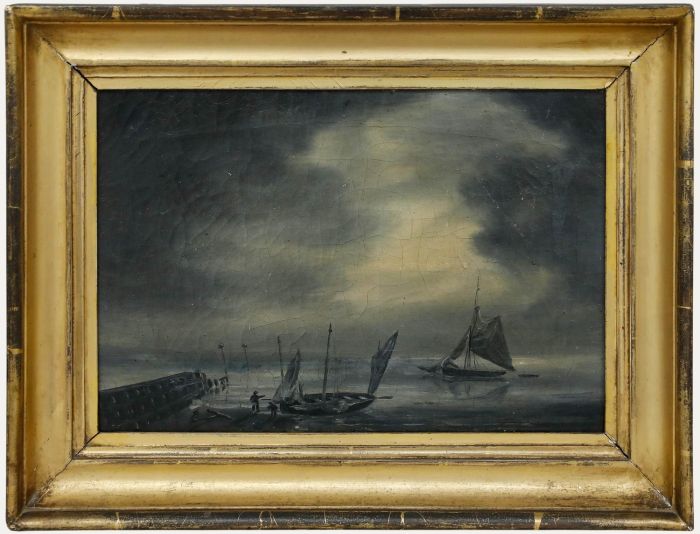 Robert Fulke Creville - Framed 1823 Oil, Sailing by Moonlight