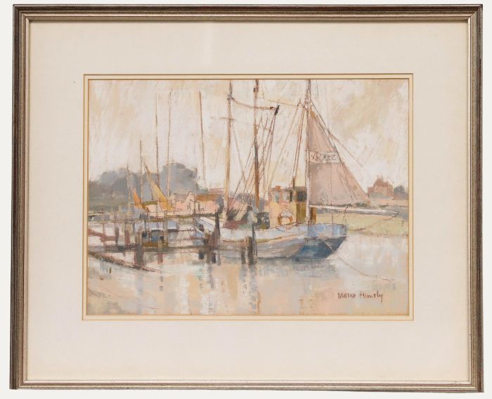 Moira Huntly - Framed 20th Century Pastel, Fishing Smacks at Rye