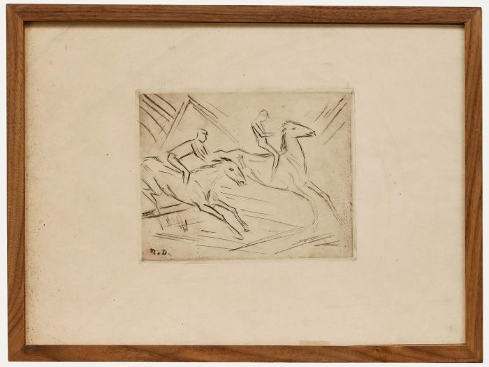 Framed Early 20th Century Etching - Galloping Racehorses