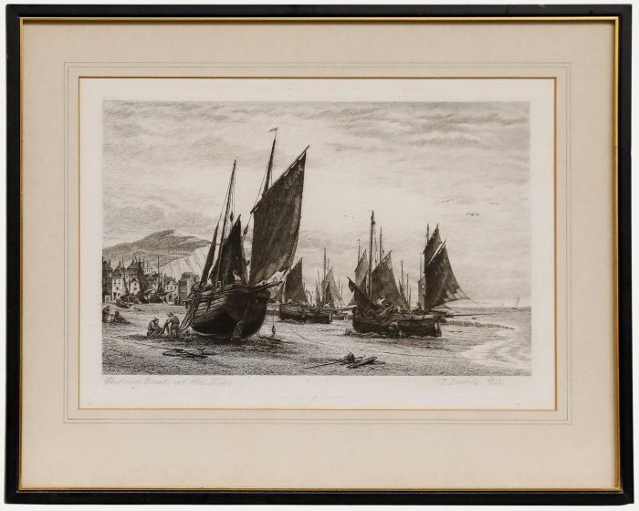 James Dobie - 1882 Etching, Fishing Boats at Hastings