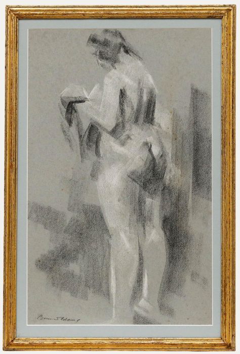 Bernard Adams - Framed Mid 20th Century Charcoal Drawing, Reading Nude