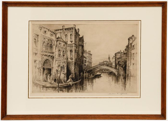 Andrew Fairbairn Affleck - Early 20th Century Etching, Venetian Canal