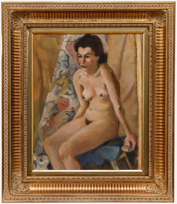 Mid 20th Century Oil - Nude by the Curtain