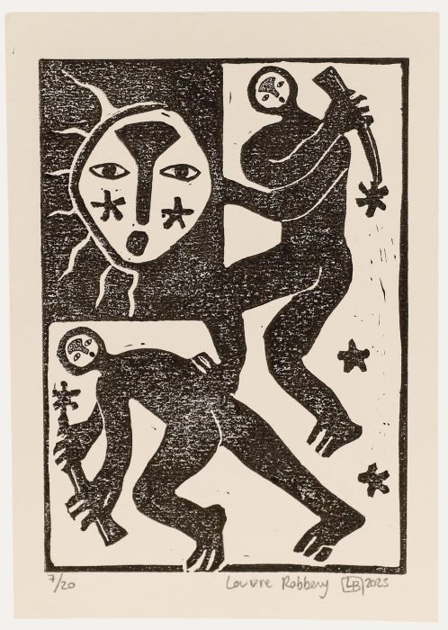 Lorella Bianco - 2025 Linoprint, Louvre Robbery III