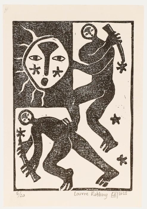 Lorella Bianco - 2025 Linoprint, Louvre Robbery I