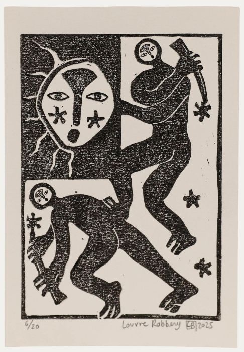 Lorella Bianco - 2025 Linoprint, Louvre Robbery II