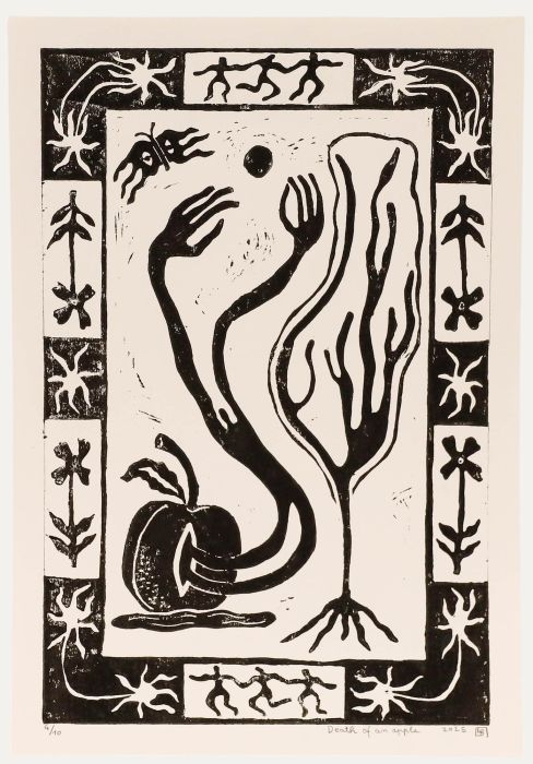 Lorella Bianco - 2025 Linoprint, Death of an Apple