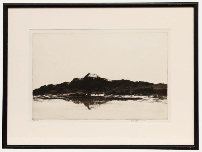 William Renison - Early 20th Century Etching, Mountain Reflections