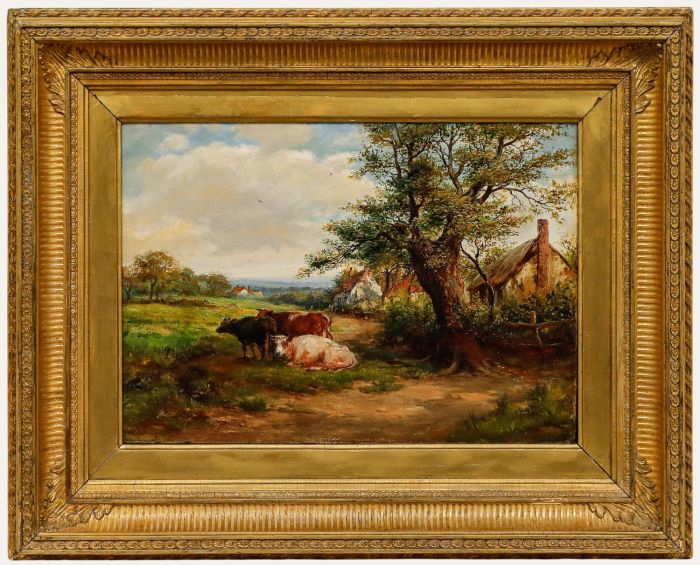 William de Friston - 1905 Oil, Cattle Resting by a Cottage