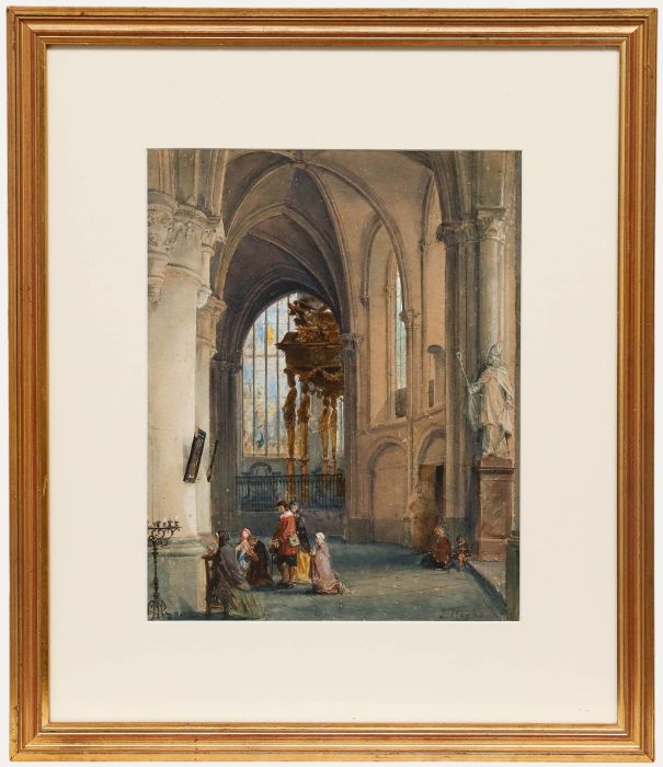 Louis Haghe - Late 19th Century Watercolour, Cathedral Interior