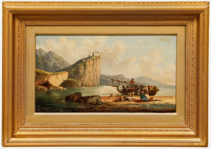 Johann Baptist Scholl - 19th Century Oil, Unloading the Nets