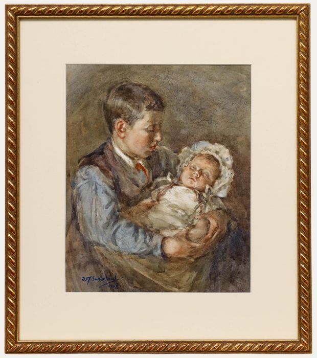 David McBeth Sutherland (1883-1973) - 1908 Watercolour, Sibling Portrait