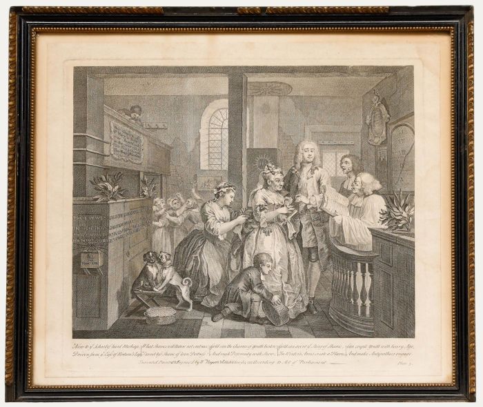 William Hogarth - 1735 Engraving, A Rake's Progress: The Marriage