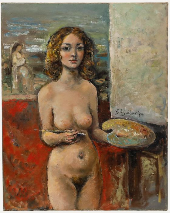 Michael D'Aguilar - 20th Century Oil, Nude Behind the Easel