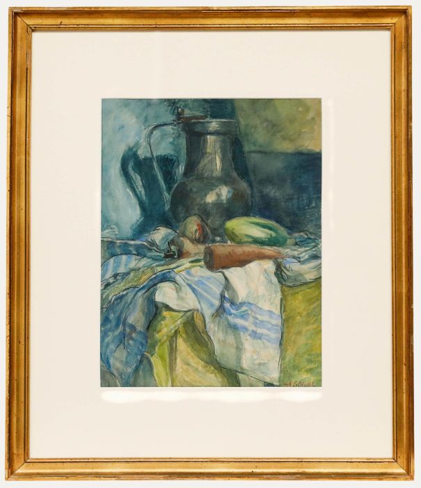 A. Schultz - Framed Mid 20th Century Watercolour, Pitcher & Produce