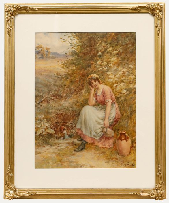 Frederick James Knowles (1874-1931) - Watercolour, Maiden Filling a Pitcher
