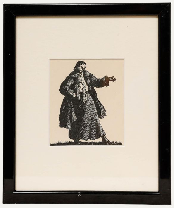 Clare Leighton - Early 20th Century Woodcut, Woman in Fur