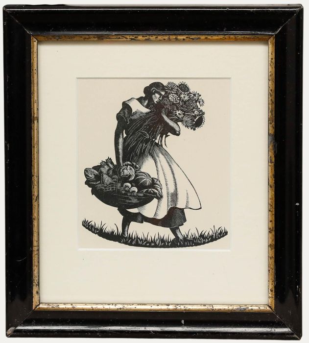 Clare Leighton - 1937 Woodcut, Woman with Flowers