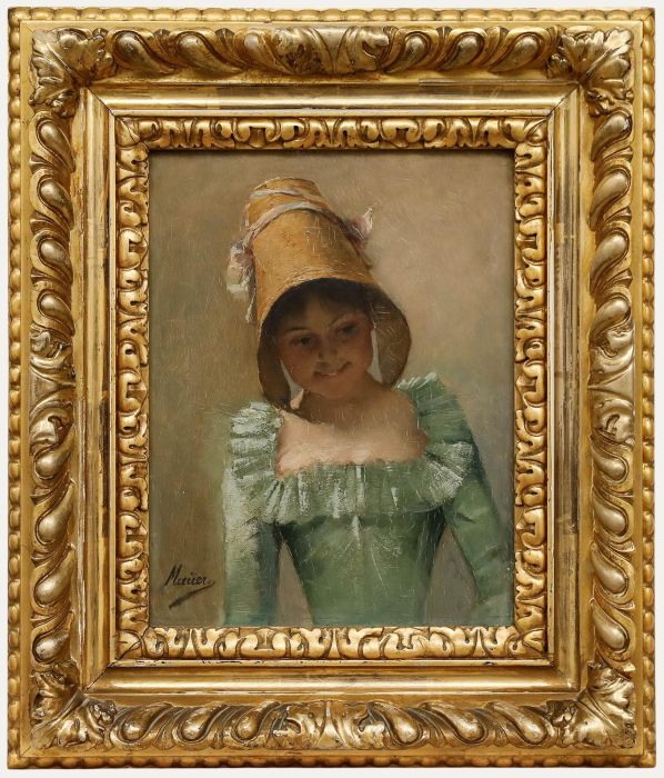 Late 19th Century Oil - Girl in Green Dress