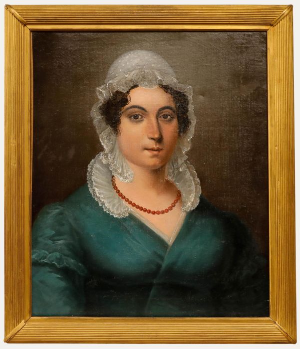 French School - Early 19th Century Oil, Lady with a Coral Necklace