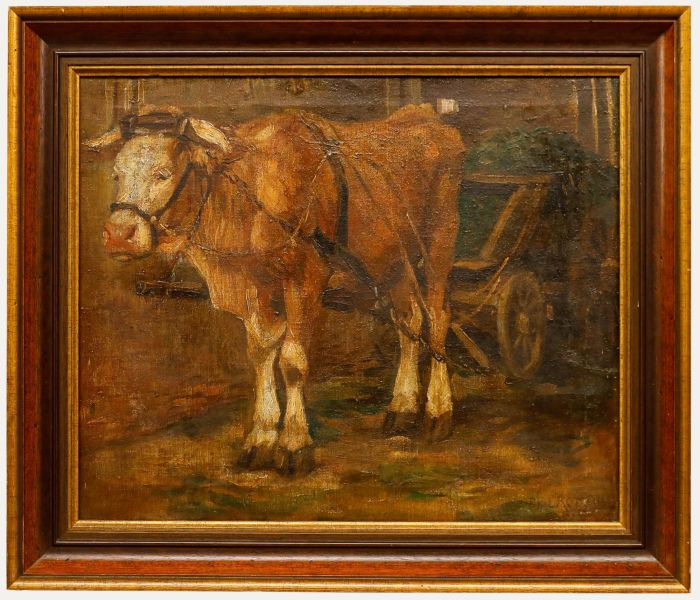 Conrad Peter Bergmann - Framed Early 20th Century Oil, Oxen with Cart