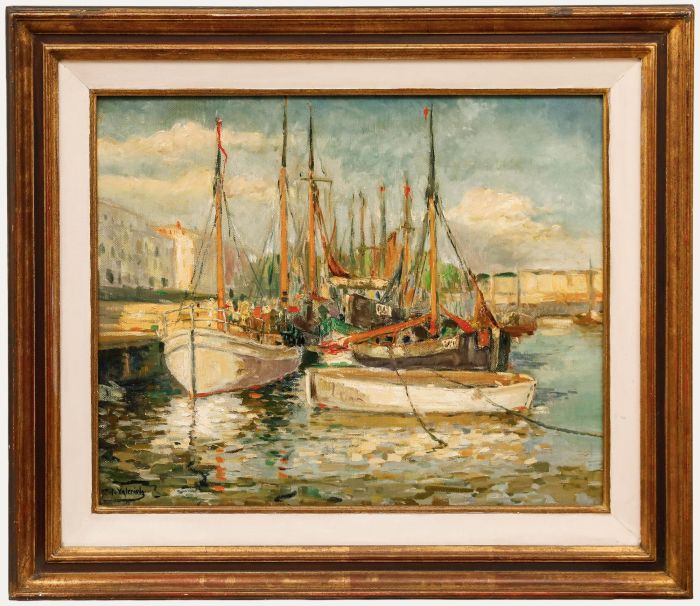 F. de Valerialy - Early 20th Century Oil, Sailing Boats in a Harbour
