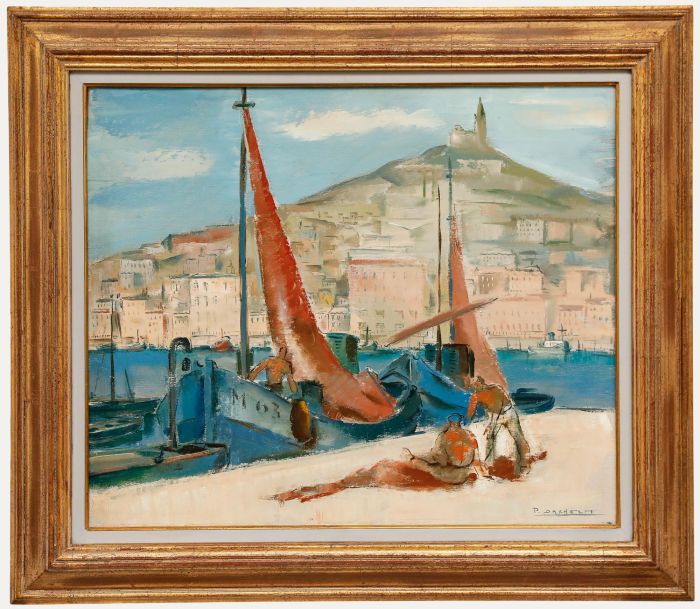 Paul Daxhelet - Mid 20th Century Oil, Mediterranean Fishing Port