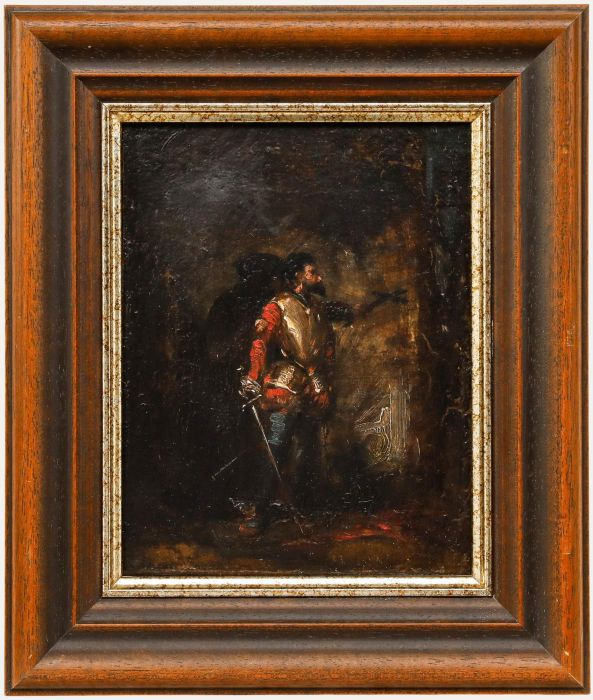 Framed 19th Century Oil - Musketeer with Sabre