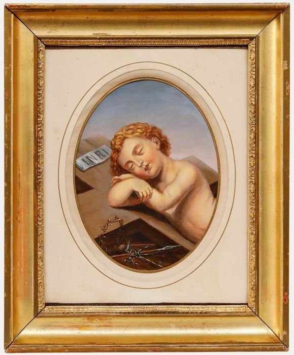 Framed 19th Century Oil - Christ Child Sleeping