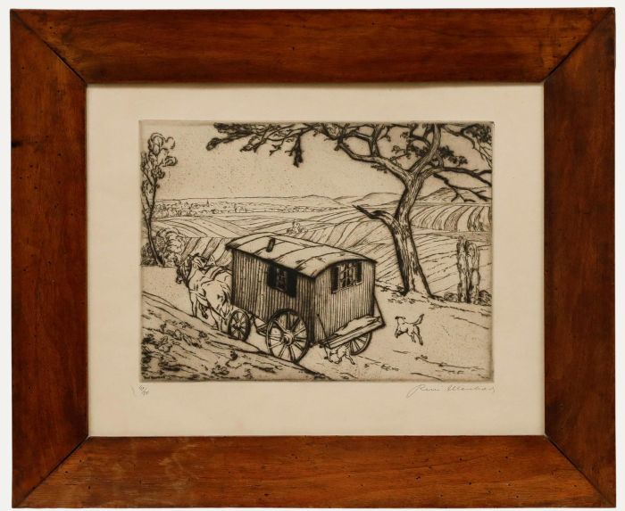René Allenbach - Framed Early 20th Century Etching, Horse-Drawn Caravan