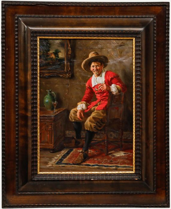 Follower of Albert Friedrich Schröder - 20th Century Oil, The Smoking Cavalier