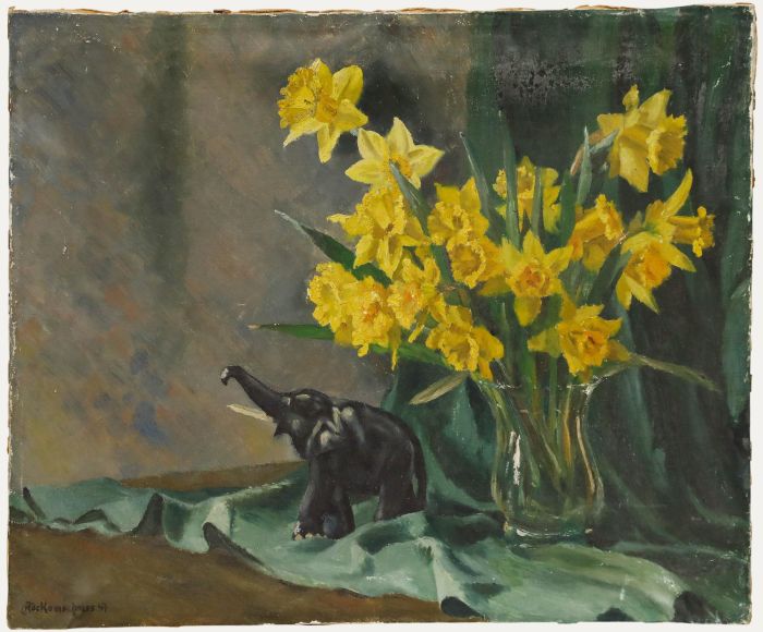 C. Röckenschuss - 1947 Oil, Daffodils and Elephant