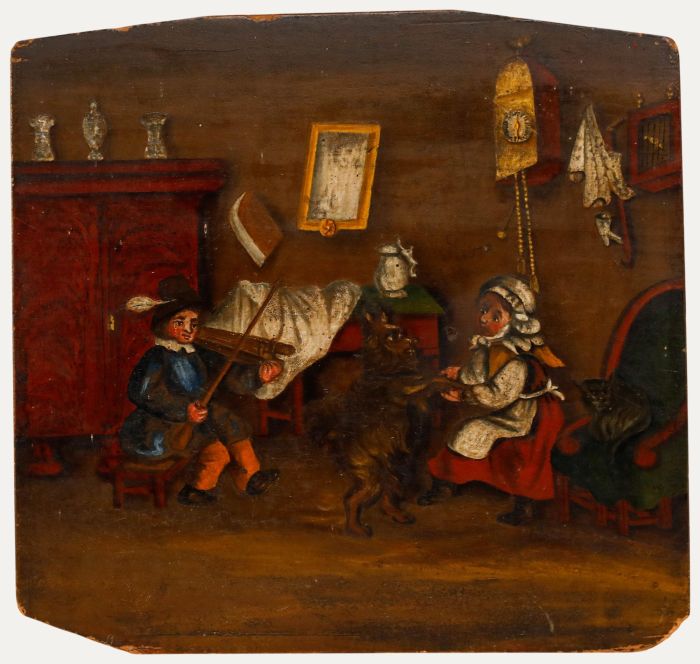 Dutch School - Naïve School 19th Century Oil, Dancing with the Dog