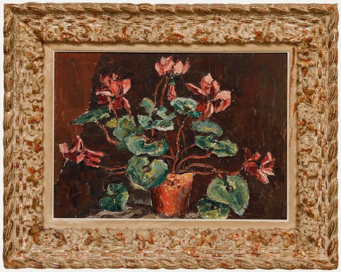 Framed Mid 20th Century Oil - Cyclamen in a Terracotta Pot