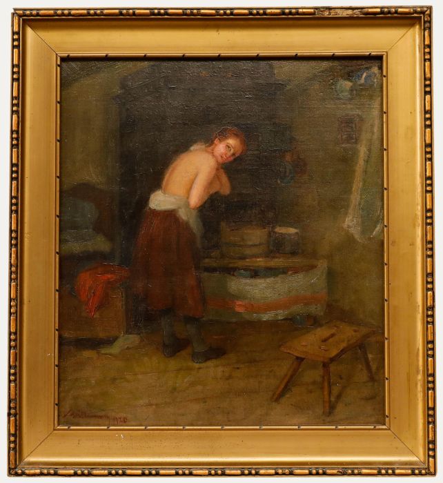 A. Willmann - 1920 Oil, Girl at the Washbasin
