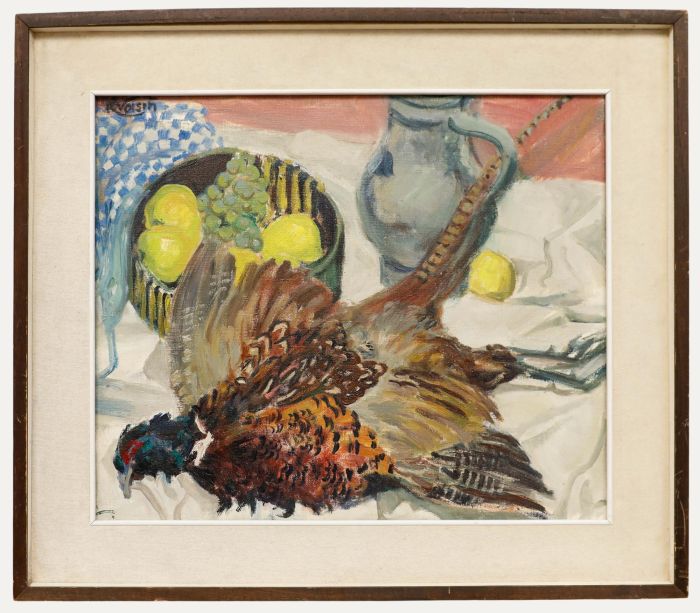 Raymonde Voisin - Framed 20th Century Oil, Pheasant Dinner