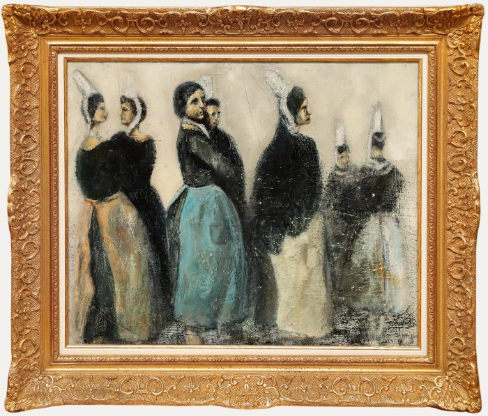 French School - Framed Mid 20th Century Oil, The Bigoudens Leaving Mass