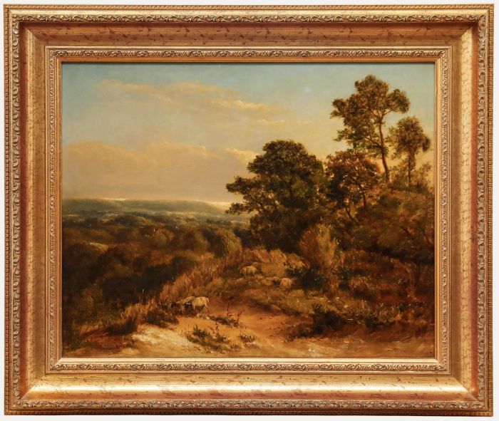 19th Century Oil - Sheep Grazing on a Hillside