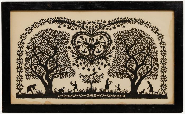 Attrib. Christian Schwizgebel - Folk Art 20th Century Paper Cut, Flower Picking