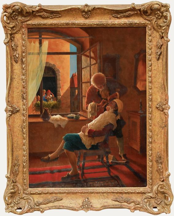 Victor Goulard - Late 19th Century Oil, The Barbershop