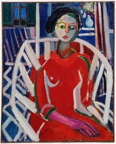 John Claude Pinchon - French School Mid 20th Century Oil, Lady in Red