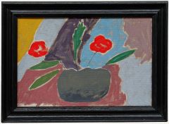 Framed 20th Century Oil - Still Life of Red Flowers