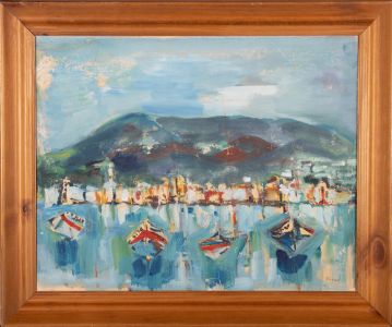 Framed 20th Century Gouache - Boats on the Water