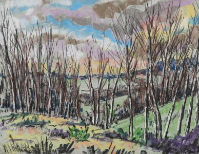 J. V. - French School 1957 Pastel, Winter Landscape