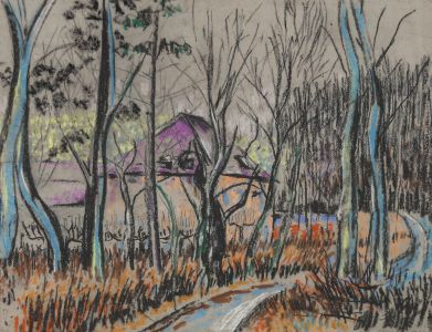 J. V. - French School 1951 Pastel, Winter Woods