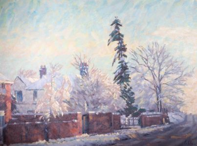 David Wilson (1919-2013) - 1985 Oil, St Albans In The Snow