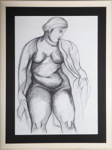 20th Century Charcoal Drawing - Female Nude